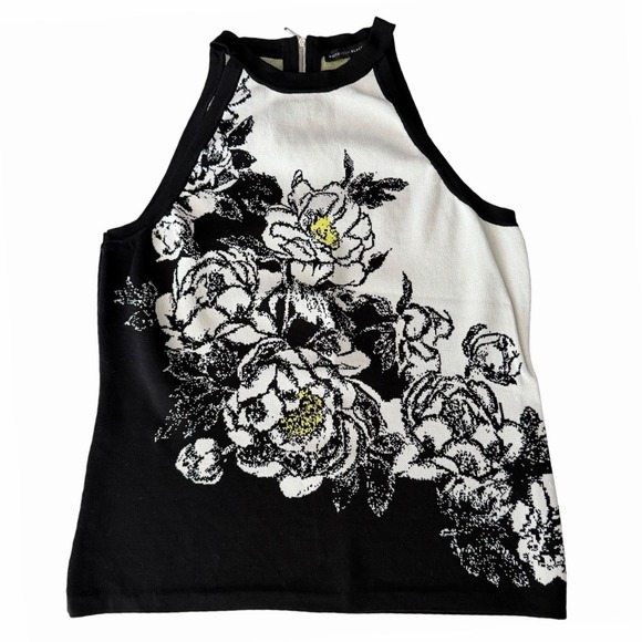 White House Black Market Tops - White House Black Market Floral Halter Top L •Zip Back Botanical Monochrome WHBM